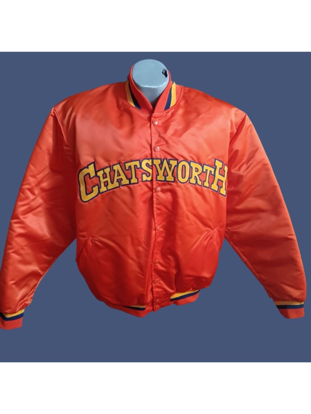 True Vintage XL Puffer Varsity Jacket Chatsworth Stitched Nylon Quilted 80s USA